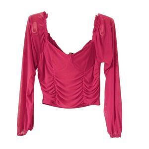 Almost Famous Burgundy Red Long Sleeve Crop Top Blouse Bustier - Women's Size L